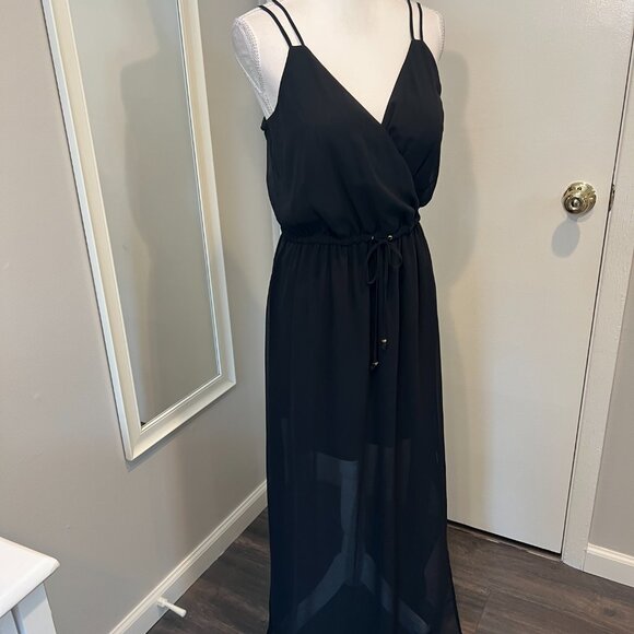 NWT Guess Black Double Strap Chiffon Maxi Dress, Size Large - Picture 6 of 16